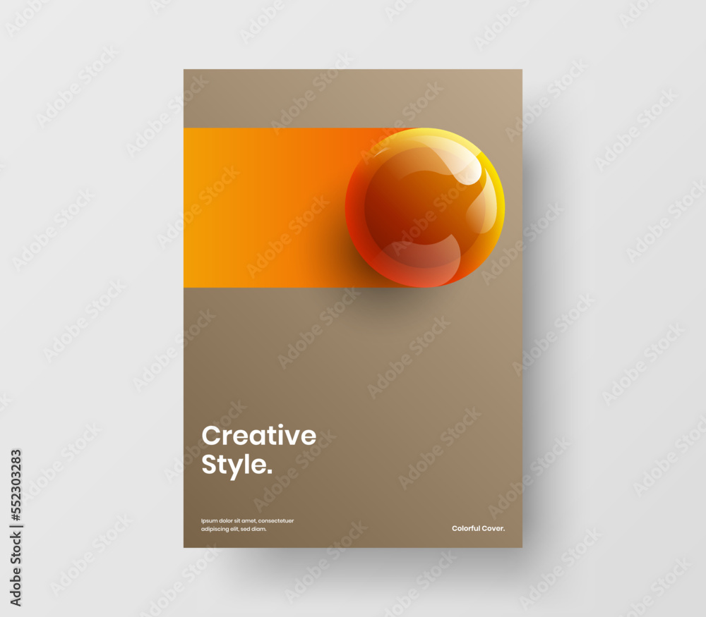 Poster simple realistic balls front page concept. bright company identity a4 vector design template.