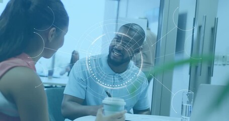 Animation of scope scanning over diverse business people having meeting at office - Powered by Adobe