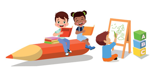 back to school school classroom and cute happy students