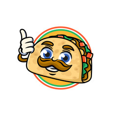 Happy smiling taco cartoon character giving thumbs up gesture