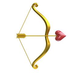 Valentine's day 3d icon, cupid bow and arrow with the heart