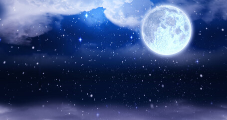 Naklejka na ściany i meble Image of sky with clouds over moon and snow