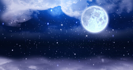 Image of sky with clouds over moon and snow