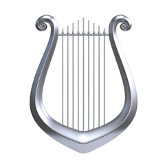 Silver lyre isolated on white background 3d rendering