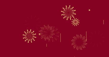Obraz na płótnie Canvas Image of fireworks on red backrgound
