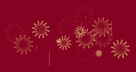 Image of fireworks on red backrgound