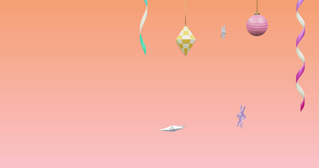 Image of new year and christmas decorations on pink background