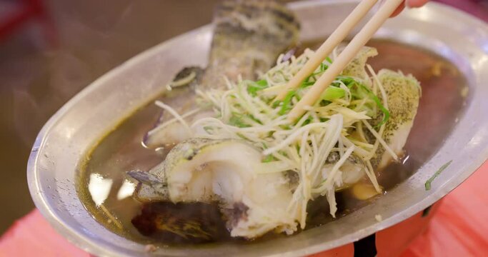 Steamed fish in the local restaurant