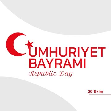 Composition of cumhuriyet bayrami text with flag of turkey on white background