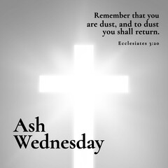 Obraz premium Composition of ash wednesday text over black and white glowing cross