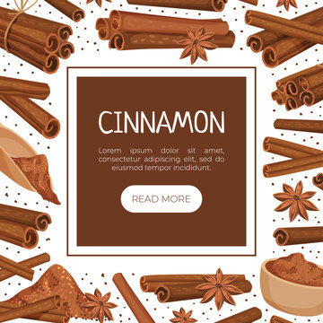 Cinnamon Design with Aromatic Spice Sticks and Powder Vector Template