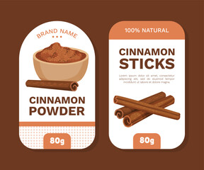 Cinnamon Label Design with Aromatic Spice Sticks and Powder Vector Template