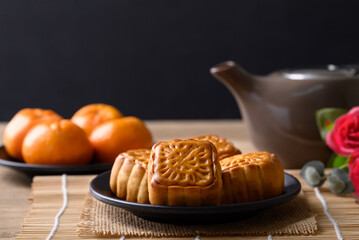 Chinese moon cake, traditional dessert celebrating in Chinese festival mid autumn or new year