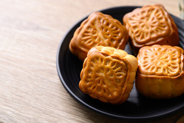 Chinese moon cake, traditional dessert celebrating in Chinese festival mid autumn or new year