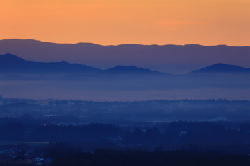 岩手県花巻市　朝焼けの花巻市街地