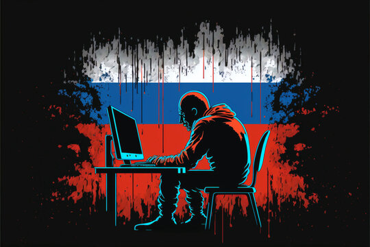 russian hacker sits in front of a pc - generative ai