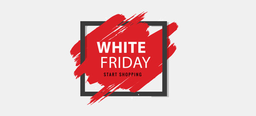 White Friday Sale Vector Lettering on Abstract white Background. Online Shopping Design Template