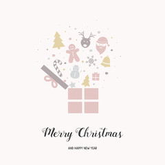 Christmas card with presents and wishes. Vector