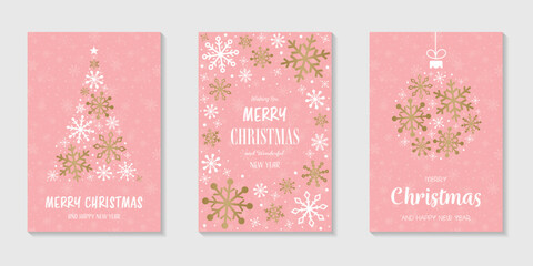 Greeting cards with shiny Christmas snowflakes. Winter collection. Vector illustration