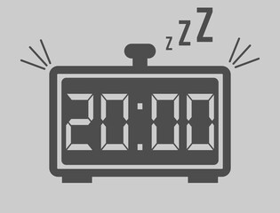 20:00 hours digital alarm clock. Vector with alarm clock marking time. Design for telling time with sleep icon