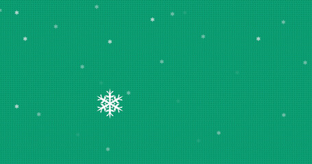 Composite of snow falling over christmas pattern on green background