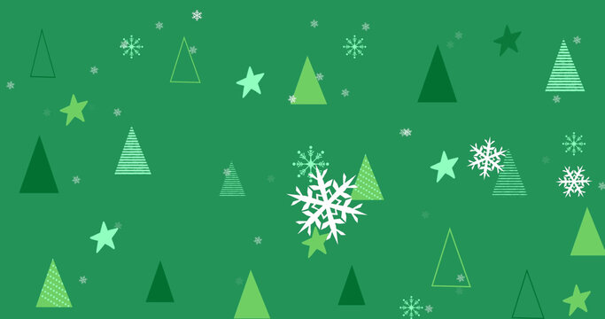 Image of green christmas tree pattern with snowflakes