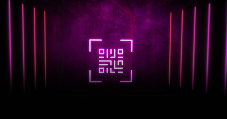 QR code scanner with neon elements against distressed background