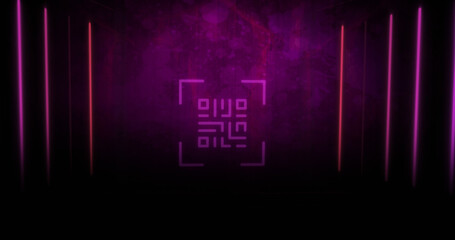 QR code scanner with neon elements against distressed background