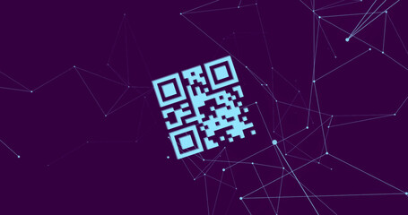 QR code scanner over network of connections against blue background