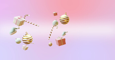 Image of calendar with numer 25 and christmas decorations on pink background