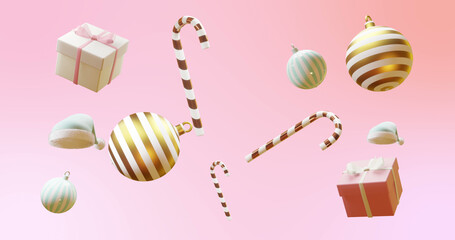 Image of christmas decorations on pink background