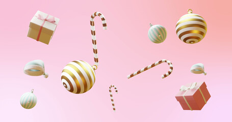 Image of christmas decorations on pink background