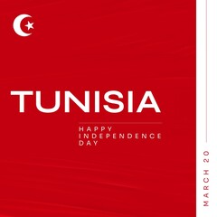 Composition of tunisia independence day text over red background - obrazy, fototapety, plakaty