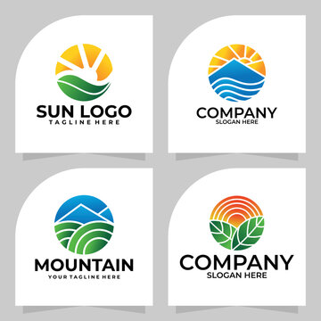 set of nature landscape logo vector design template