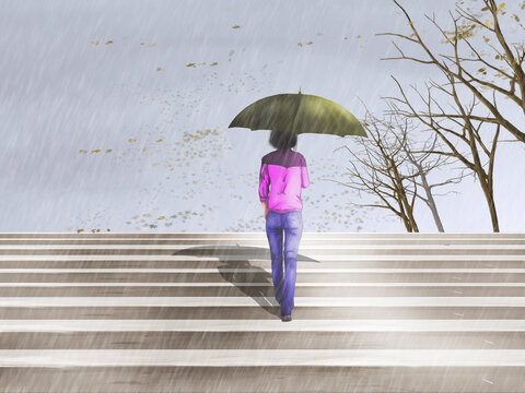 
woman in the rain
