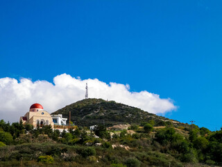Small orthiodox Church and Tsiarta mountain in a background. Cyprus