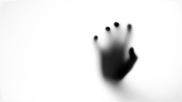 shadow's hand creeps behind the door, out of focus. Thriller, horror concept.
