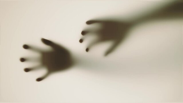 Hand scratching glass, monster behind door, evil ghost or walking dead, zombie. Thriller, horror concept