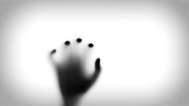 shadow's hand creeps behind the door, out of focus. Thriller, horror concept.