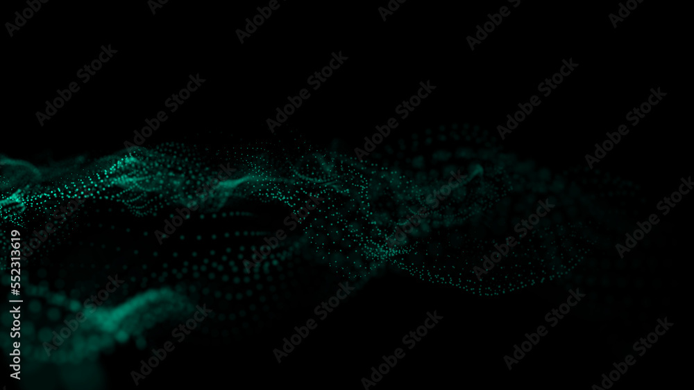 Poster Wave of dots and weave lines. Abstract background. Network connection structure.