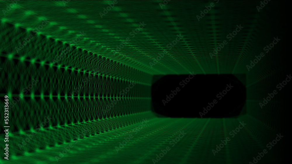 Poster galactic portal with linear connections. optical illusion of a laser tunnel. technological connectio