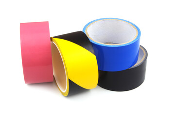 Different adhesive tapes collection  isolated on white background.