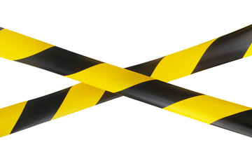 Black and yellow lines of barrier tape prohibit traffic. Warning tape. Danger unsafe area warning do not enter. Concept of no entry.