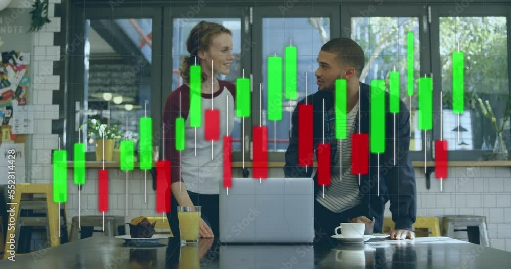 Poster animation of statistics and data processing over business people