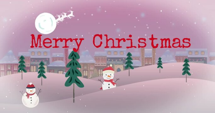 Animation of christmas greetings text over winter scenery