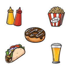 fast food set cartoon. Hand drawn vector illustration