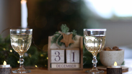 Winter holidays, dinner party and celebration concept - christmas table serving at home. Beautiful decoration