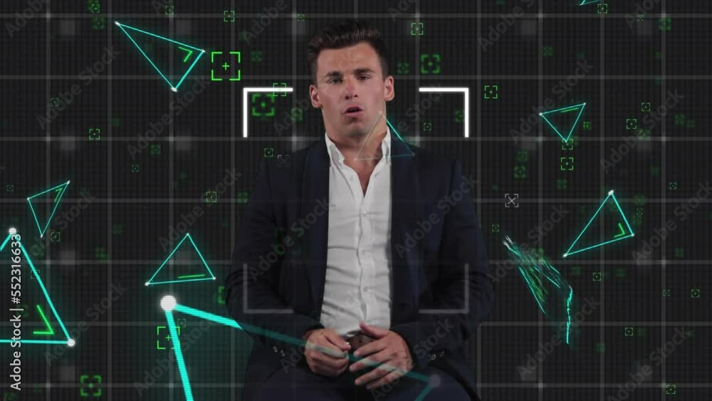 Aufkleber animation of businessman over mathematical data processing