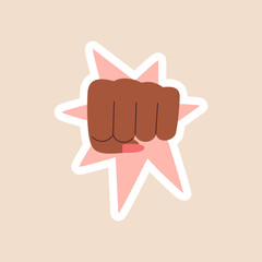 Female fist punch. Feminism movement symbol sticker. Girl power. Hand drawn vector illustration isolated on light background. Modern flat cartoon style