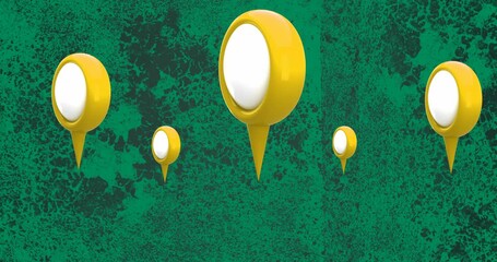 Animation of navigation pins over textured patterns against green background - Powered by Adobe